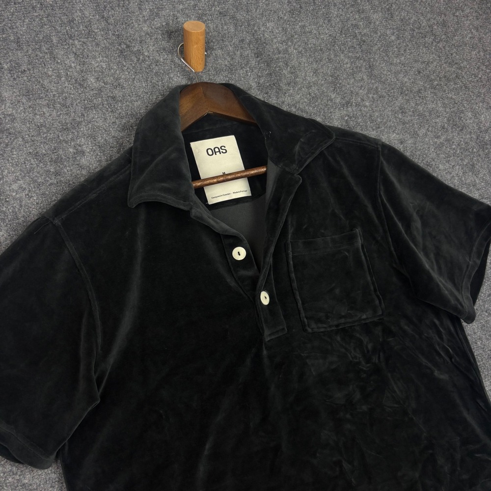 OAS Nearly Black Girona Velour Shirt Mens Medium Black Short Sleeve Polo 7011-02